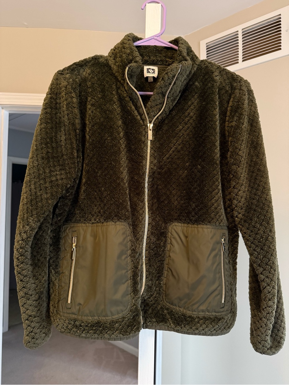 Anne Klein Olive Green Plush Zip Jacket